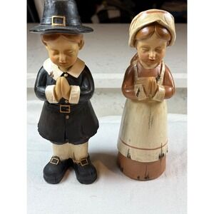 Vintage Thanksgiving Pilgrim Boy and Girl Praying Figurines Fall Decor 9 Inch